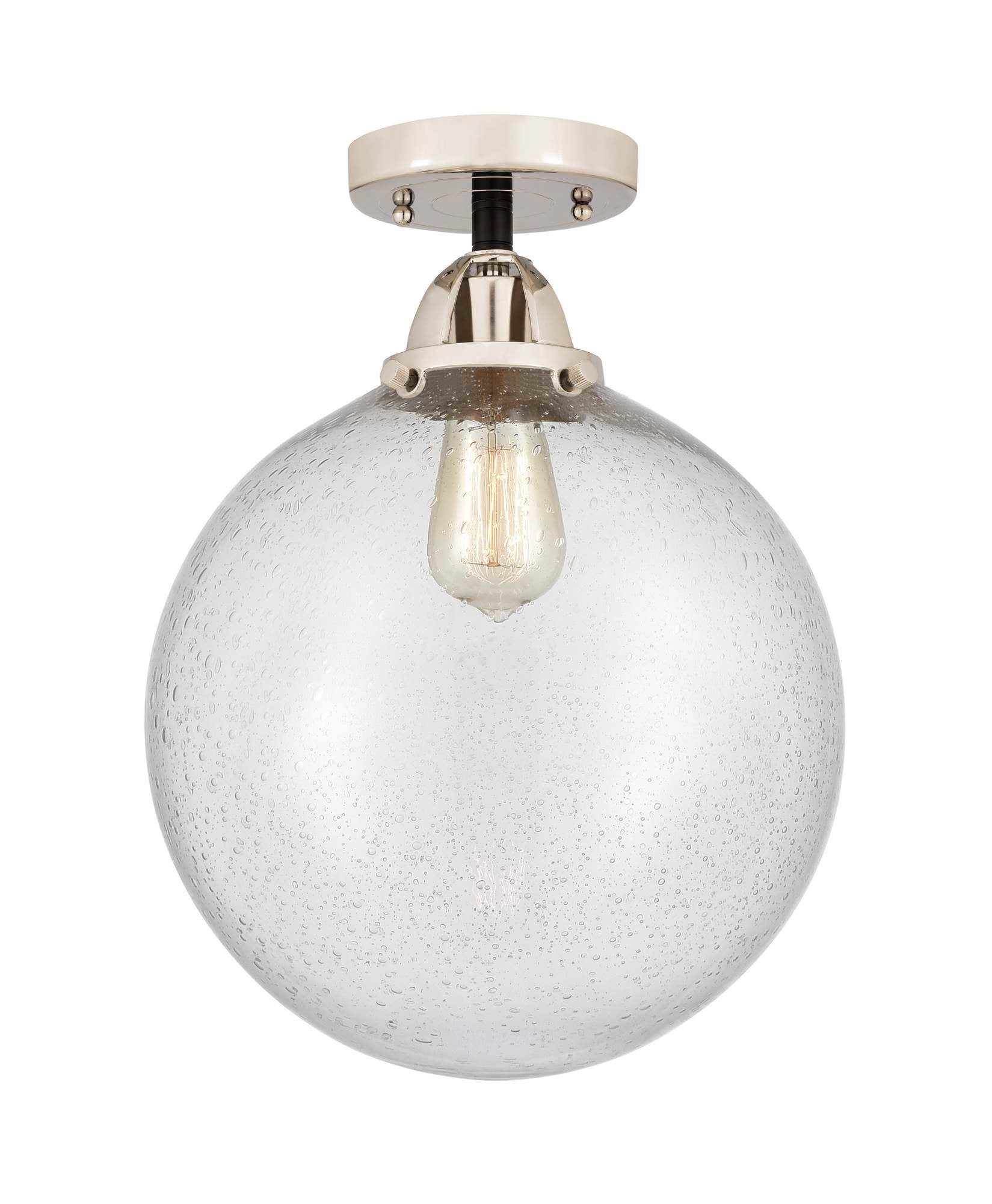 288-1C-BPN-G204-12 1-Light 12" Black Polished Nickel Semi-Flush Mount - Seedy Beacon Glass - LED Bulb - Dimmensions: 12 x 12 x 15.25 - Sloped Ceiling Compatible: No