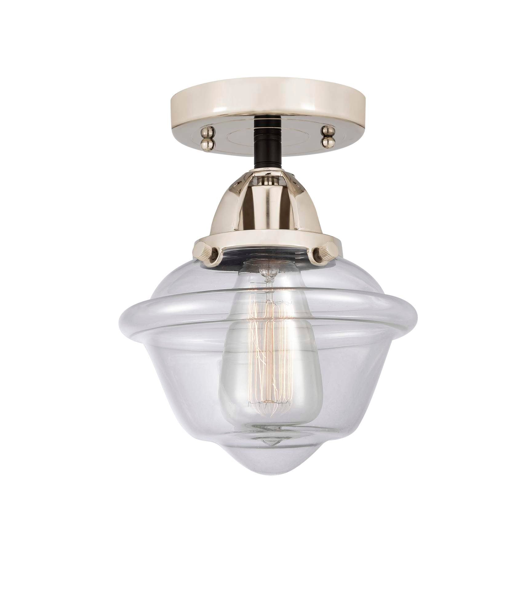 288-1C-BPN-G532 1-Light 7.5" Black Polished Nickel Semi-Flush Mount - Clear Small Oxford Glass - LED Bulb - Dimmensions: 7.5 x 7.5 x 9.25 - Sloped Ceiling Compatible: No