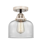 288-1C-BPN-G72 1-Light 8" Black Polished Nickel Semi-Flush Mount - Clear Large Bell Glass - LED Bulb - Dimmensions: 8 x 8 x 9.25 - Sloped Ceiling Compatible: No