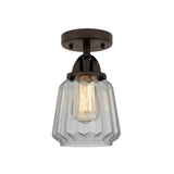 288-1C-OB-G142 1-Light 7" Oil Rubbed Bronze Semi-Flush Mount - Clear Chatham Glass - LED Bulb - Dimmensions: 7 x 7 x 9.25 - Sloped Ceiling Compatible: No