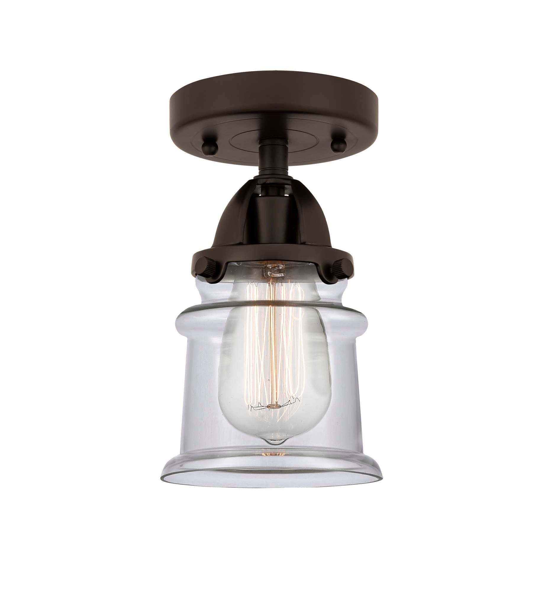 288-1C-OB-G182S 1-Light 5.25" Oil Rubbed Bronze Semi-Flush Mount - Clear Small Canton Glass - LED Bulb - Dimmensions: 5.25 x 5.25 x 9 - Sloped Ceiling Compatible: No