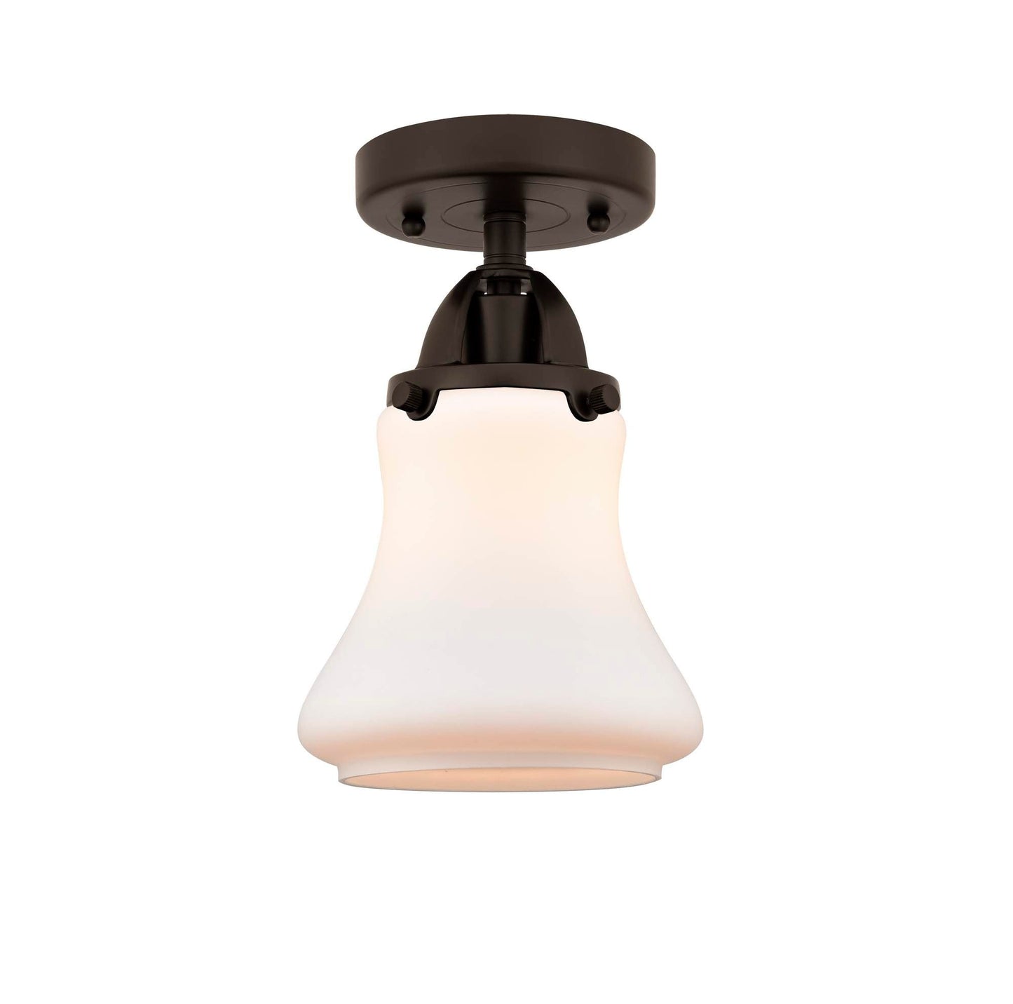288-1C-OB-G191 1-Light 6" Oil Rubbed Bronze Semi-Flush Mount - Matte White Bellmont Glass - LED Bulb - Dimmensions: 6 x 6 x 9.75 - Sloped Ceiling Compatible: No