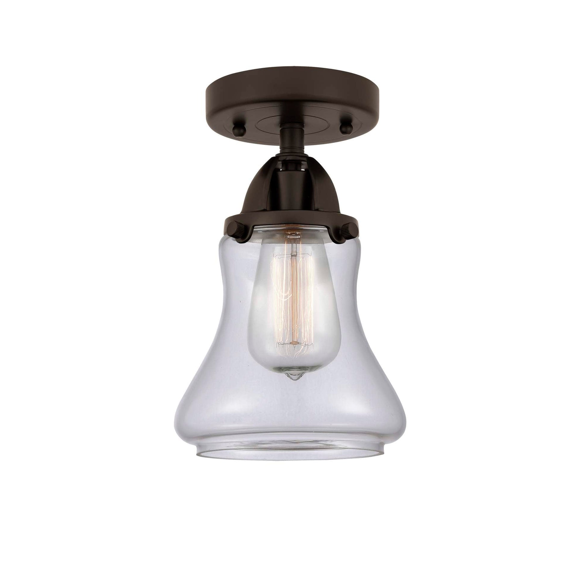 288-1C-OB-G192 1-Light 6" Oil Rubbed Bronze Semi-Flush Mount - Clear Bellmont Glass - LED Bulb - Dimmensions: 6 x 6 x 9.75 - Sloped Ceiling Compatible: No