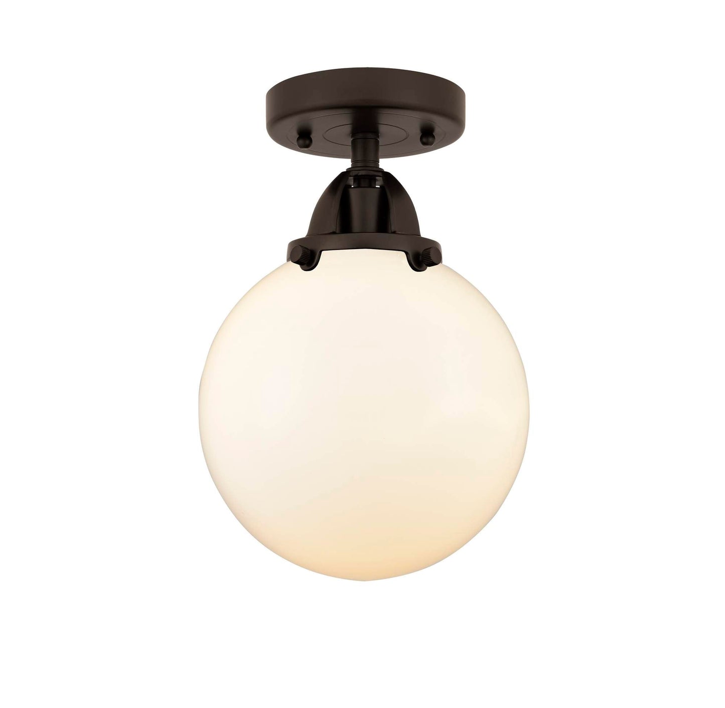 288-1C-OB-G201-8 1-Light 8" Oil Rubbed Bronze Semi-Flush Mount - Matte White Cased Beacon Glass - LED Bulb - Dimmensions: 8 x 8 x 11.25 - Sloped Ceiling Compatible: No