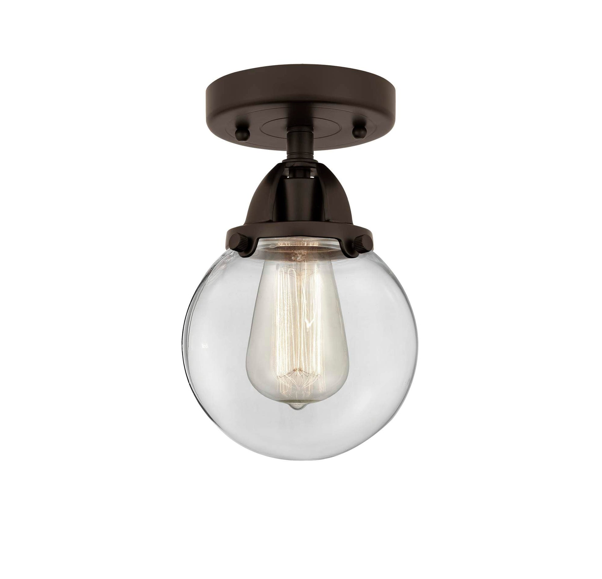 288-1C-OB-G202-6 1-Light 6" Oil Rubbed Bronze Semi-Flush Mount - Clear Beacon Glass - LED Bulb - Dimmensions: 6 x 6 x 9.25 - Sloped Ceiling Compatible: No