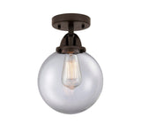 288-1C-OB-G202-8 1-Light 8" Oil Rubbed Bronze Semi-Flush Mount - Clear Beacon Glass - LED Bulb - Dimmensions: 8 x 8 x 11.25 - Sloped Ceiling Compatible: No