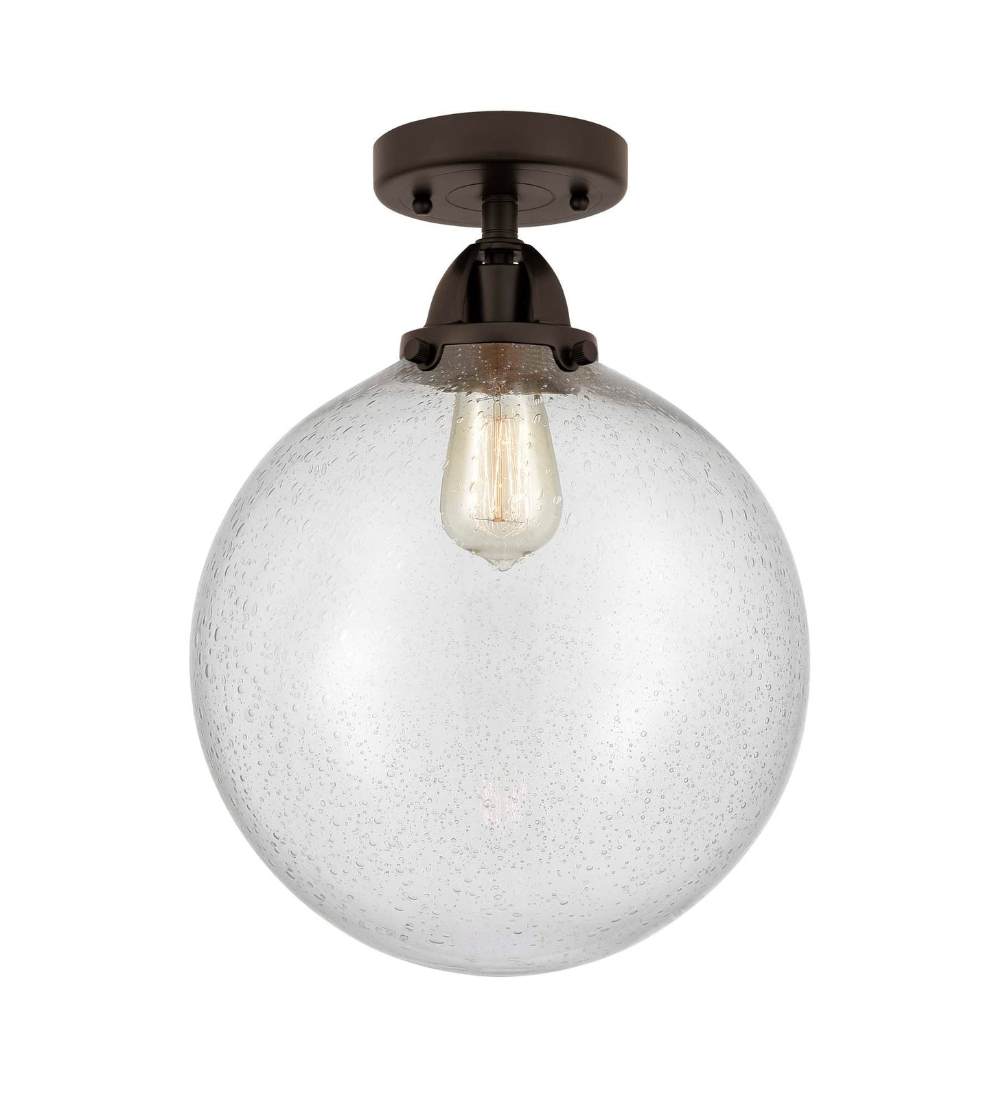 288-1C-OB-G204-12 1-Light 12" Oil Rubbed Bronze Semi-Flush Mount - Seedy Beacon Glass - LED Bulb - Dimmensions: 12 x 12 x 15.25 - Sloped Ceiling Compatible: No