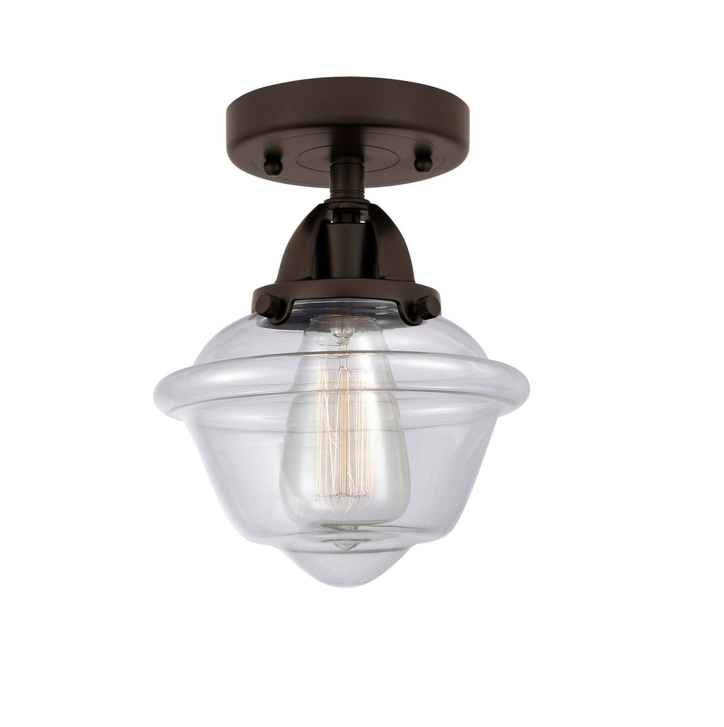 288-1C-OB-G532 1-Light 7.5" Oil Rubbed Bronze Semi-Flush Mount - Clear Small Oxford Glass - LED Bulb - Dimmensions: 7.5 x 7.5 x 9.25 - Sloped Ceiling Compatible: No