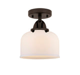 288-1C-OB-G71 1-Light 8" Oil Rubbed Bronze Semi-Flush Mount - Matte White Cased Large Bell Glass - LED Bulb - Dimmensions: 8 x 8 x 9.25 - Sloped Ceiling Compatible: No