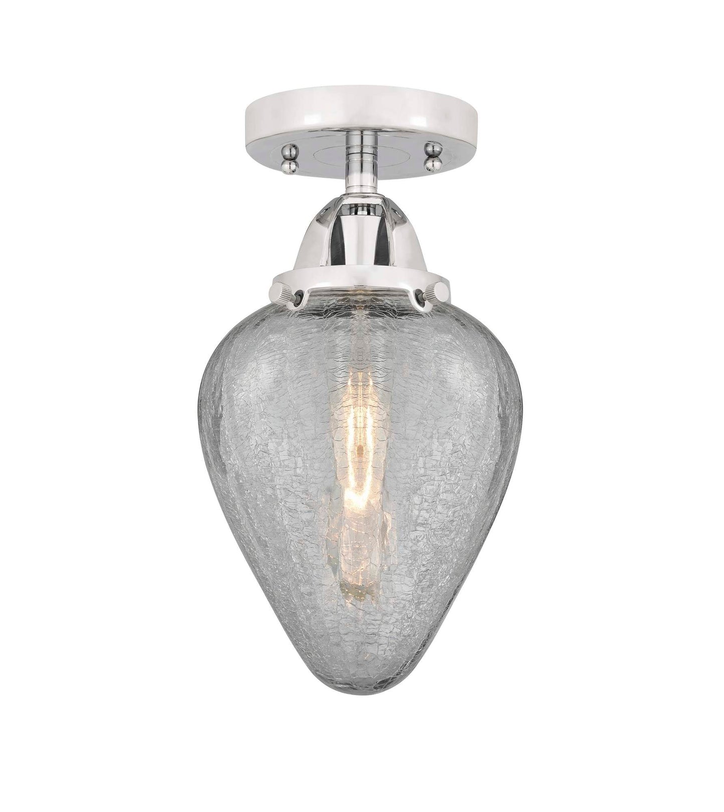 288-1C-PC-G165 1-Light 6.5" Polished Chrome Semi-Flush Mount - Clear Crackle Geneseo Glass - LED Bulb - Dimmensions: 6.5 x 6.5 x 12.25 - Sloped Ceiling Compatible: No