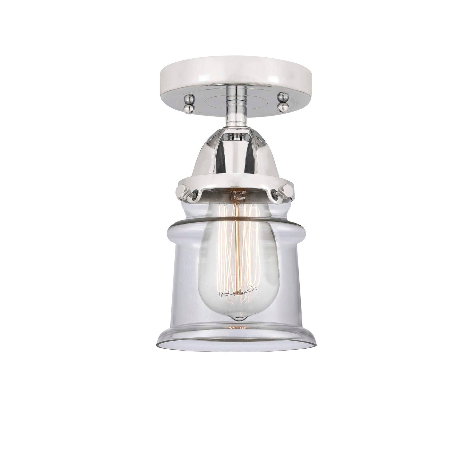 288-1C-PC-G182S 1-Light 5.25" Polished Chrome Semi-Flush Mount - Clear Small Canton Glass - LED Bulb - Dimmensions: 5.25 x 5.25 x 9 - Sloped Ceiling Compatible: No