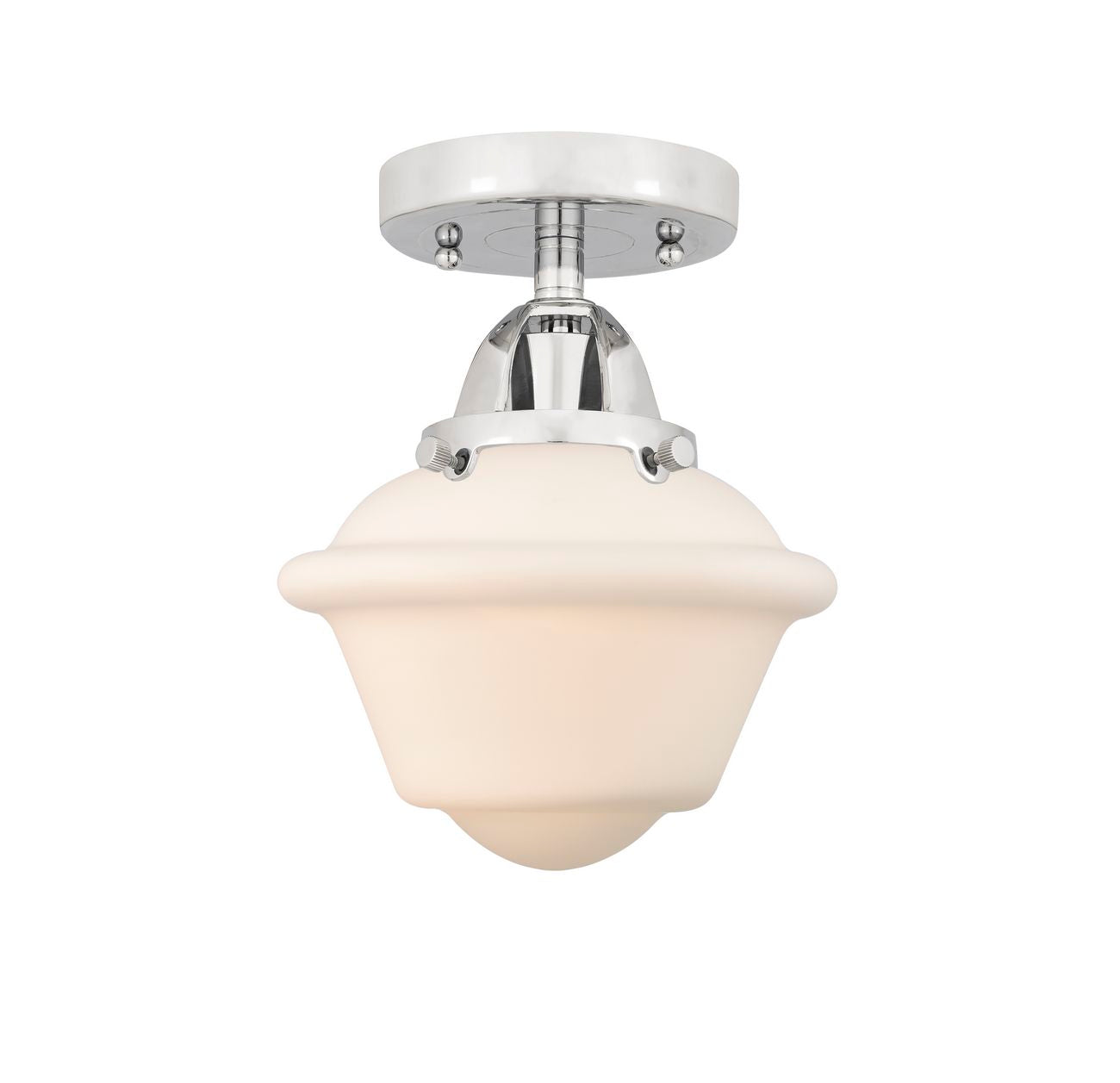 288-1C-PC-G531 1-Light 7.5" Polished Chrome Semi-Flush Mount - Matte White Cased Small Oxford Glass - LED Bulb - Dimmensions: 7.5 x 7.5 x 9.25 - Sloped Ceiling Compatible: No