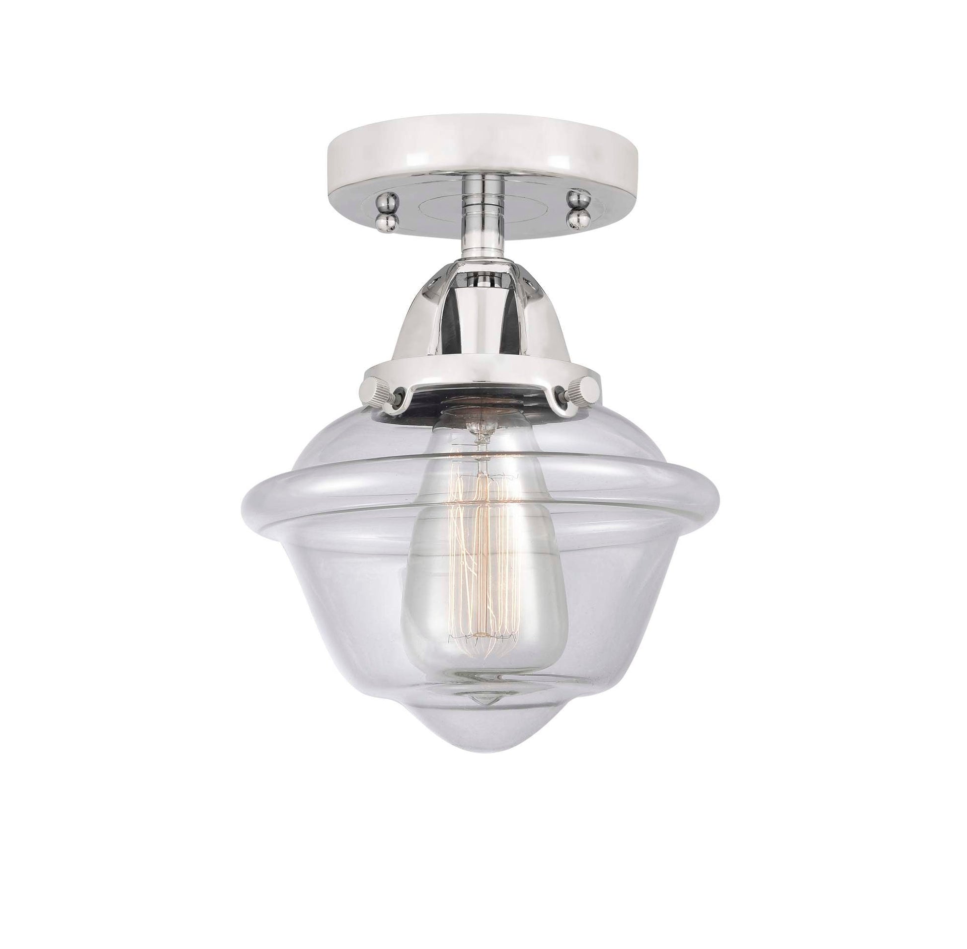 288-1C-PC-G532 1-Light 7.5" Polished Chrome Semi-Flush Mount - Clear Small Oxford Glass - LED Bulb - Dimmensions: 7.5 x 7.5 x 9.25 - Sloped Ceiling Compatible: No