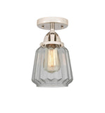 288-1C-PN-G142 1-Light 7" Polished Nickel Semi-Flush Mount - Clear Chatham Glass - LED Bulb - Dimmensions: 7 x 7 x 9.25 - Sloped Ceiling Compatible: No