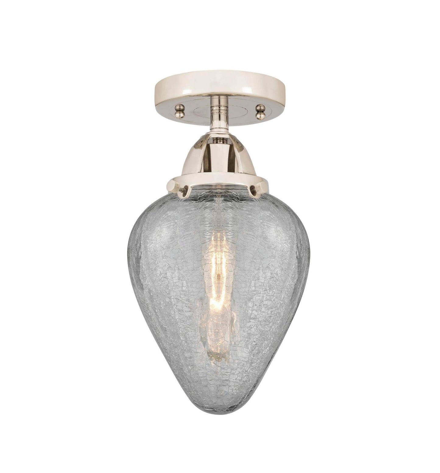 288-1C-PN-G165 1-Light 6.5" Polished Nickel Semi-Flush Mount - Clear Crackle Geneseo Glass - LED Bulb - Dimmensions: 6.5 x 6.5 x 12.25 - Sloped Ceiling Compatible: No