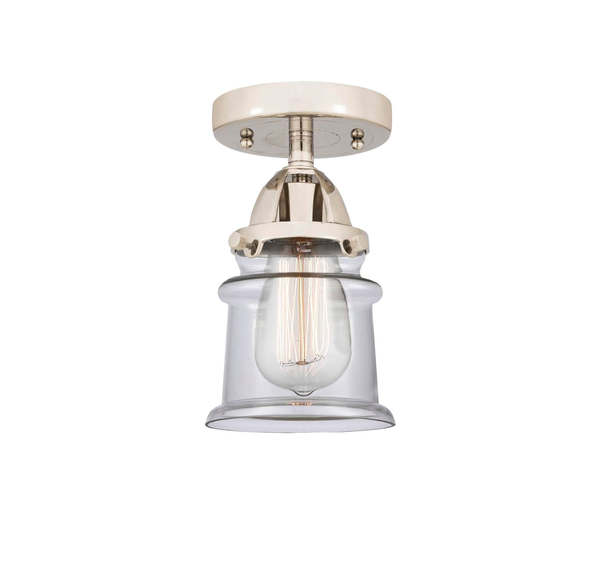 288-1C-PN-G182S 1-Light 5.25" Polished Nickel Semi-Flush Mount - Clear Small Canton Glass - LED Bulb - Dimmensions: 5.25 x 5.25 x 9 - Sloped Ceiling Compatible: No
