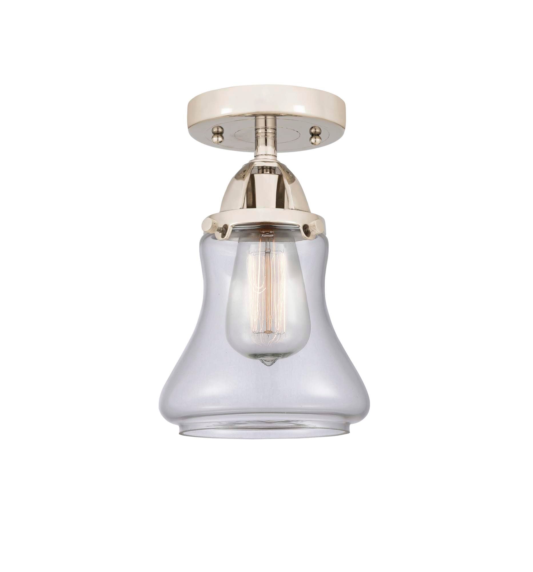 288-1C-PN-G192 1-Light 6" Polished Nickel Semi-Flush Mount - Clear Bellmont Glass - LED Bulb - Dimmensions: 6 x 6 x 9.75 - Sloped Ceiling Compatible: No
