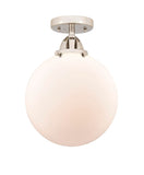 288-1C-PN-G201-10 1-Light 10" Polished Nickel Semi-Flush Mount - Matte White Cased Beacon Glass - LED Bulb - Dimmensions: 10 x 10 x 13.25 - Sloped Ceiling Compatible: No