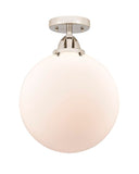 288-1C-PN-G201-12 1-Light 12" Polished Nickel Semi-Flush Mount - Matte White Cased Beacon Glass - LED Bulb - Dimmensions: 12 x 12 x 15.25 - Sloped Ceiling Compatible: No