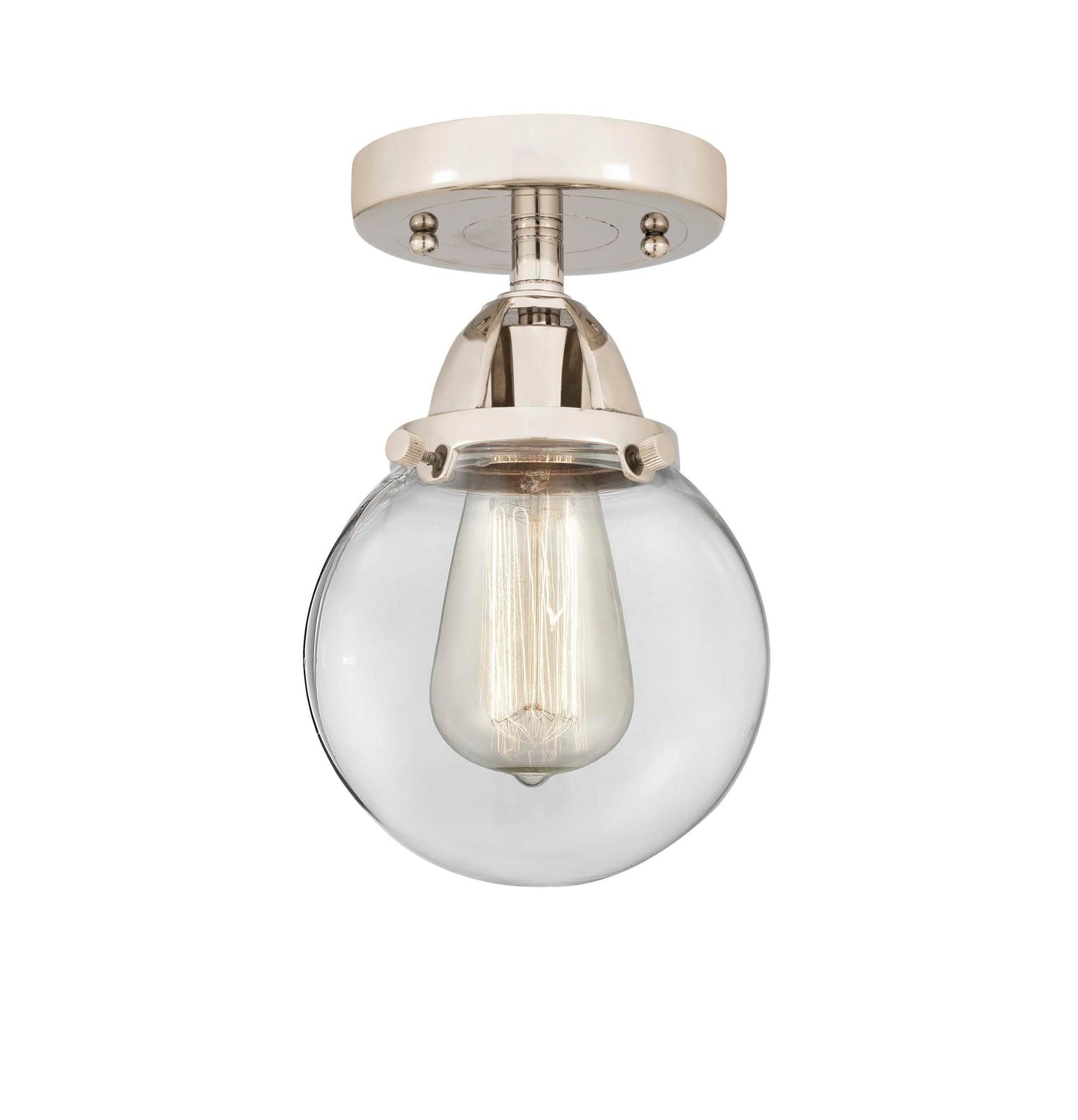 288-1C-PN-G202-6 1-Light 6" Polished Nickel Semi-Flush Mount - Clear Beacon Glass - LED Bulb - Dimmensions: 6 x 6 x 9.25 - Sloped Ceiling Compatible: No