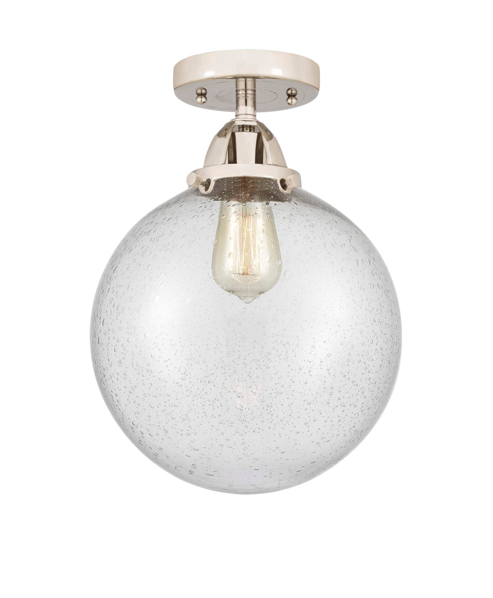 288-1C-PN-G204-10 1-Light 10" Polished Nickel Semi-Flush Mount - Seedy Beacon Glass - LED Bulb - Dimmensions: 10 x 10 x 13.25 - Sloped Ceiling Compatible: No