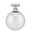 288-1C-PN-G204-10 1-Light 10" Polished Nickel Semi-Flush Mount - Seedy Beacon Glass - LED Bulb - Dimmensions: 10 x 10 x 13.25 - Sloped Ceiling Compatible: No
