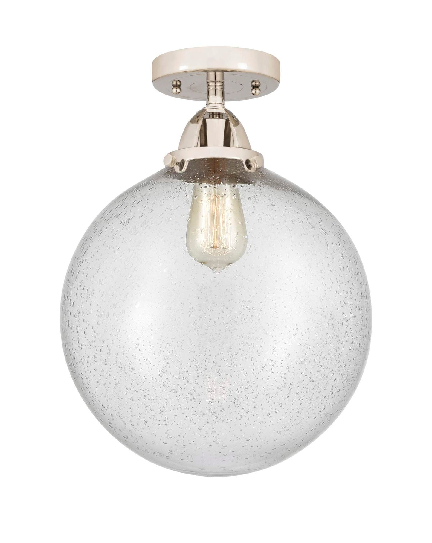 288-1C-PN-G204-12 1-Light 12" Polished Nickel Semi-Flush Mount - Seedy Beacon Glass - LED Bulb - Dimmensions: 12 x 12 x 15.25 - Sloped Ceiling Compatible: No