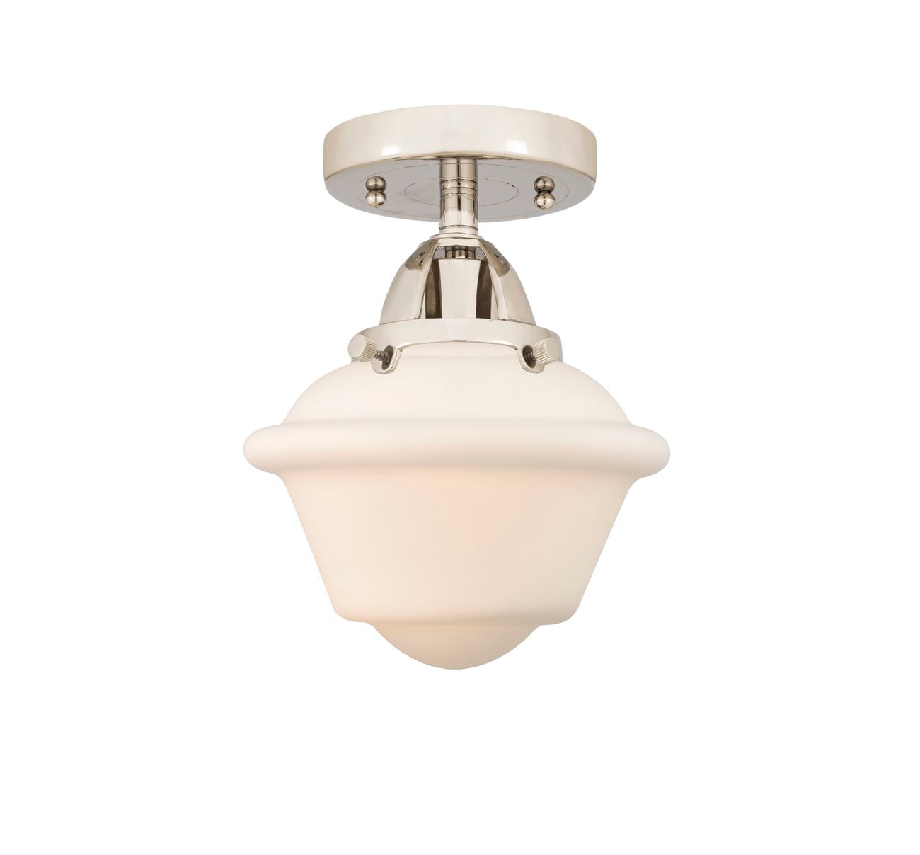288-1C-PN-G531 1-Light 7.5" Polished Nickel Semi-Flush Mount - Matte White Cased Small Oxford Glass - LED Bulb - Dimmensions: 7.5 x 7.5 x 9.25 - Sloped Ceiling Compatible: No