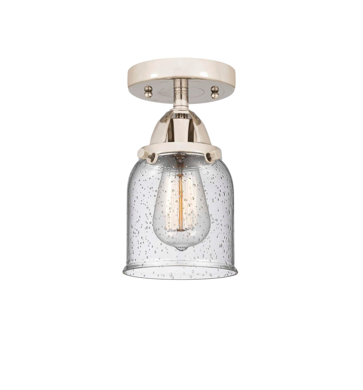 288-1C-PN-G54 1-Light 5" Polished Nickel Semi-Flush Mount - Seedy Small Bell Glass - LED Bulb - Dimmensions: 5 x 5 x 9.25 - Sloped Ceiling Compatible: No