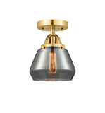 288-1C-SG-G173 1-Light 6.75" Satin Gold Semi-Flush Mount - Plated Smoke Fulton Glass - LED Bulb - Dimmensions: 6.75 x 6.75 x 8.75 - Sloped Ceiling Compatible: No
