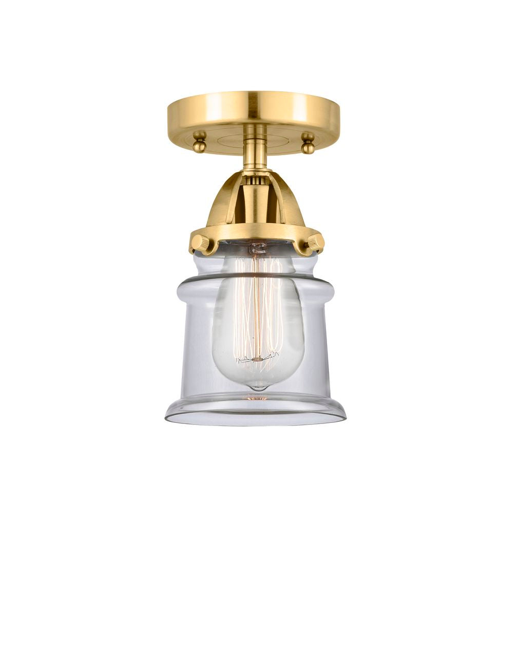288-1C-SG-G182S 1-Light 5.25" Satin Gold Semi-Flush Mount - Clear Small Canton Glass - LED Bulb - Dimmensions: 5.25 x 5.25 x 9 - Sloped Ceiling Compatible: No