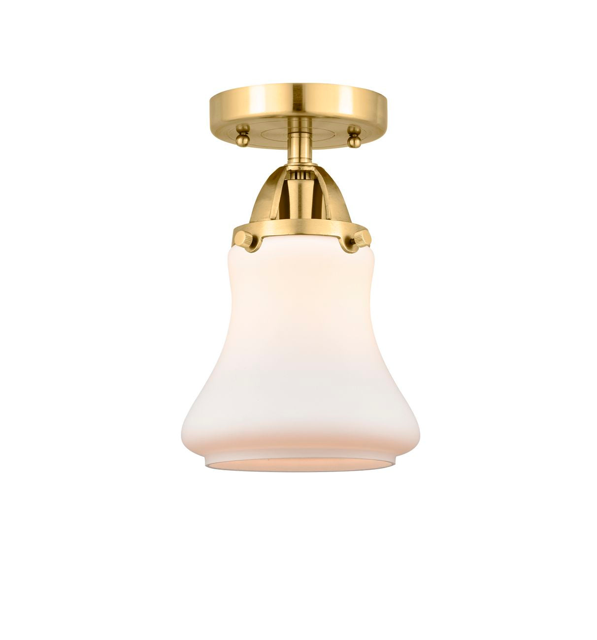 288-1C-SG-G191 1-Light 6" Satin Gold Semi-Flush Mount - Matte White Bellmont Glass - LED Bulb - Dimmensions: 6 x 6 x 9.75 - Sloped Ceiling Compatible: No