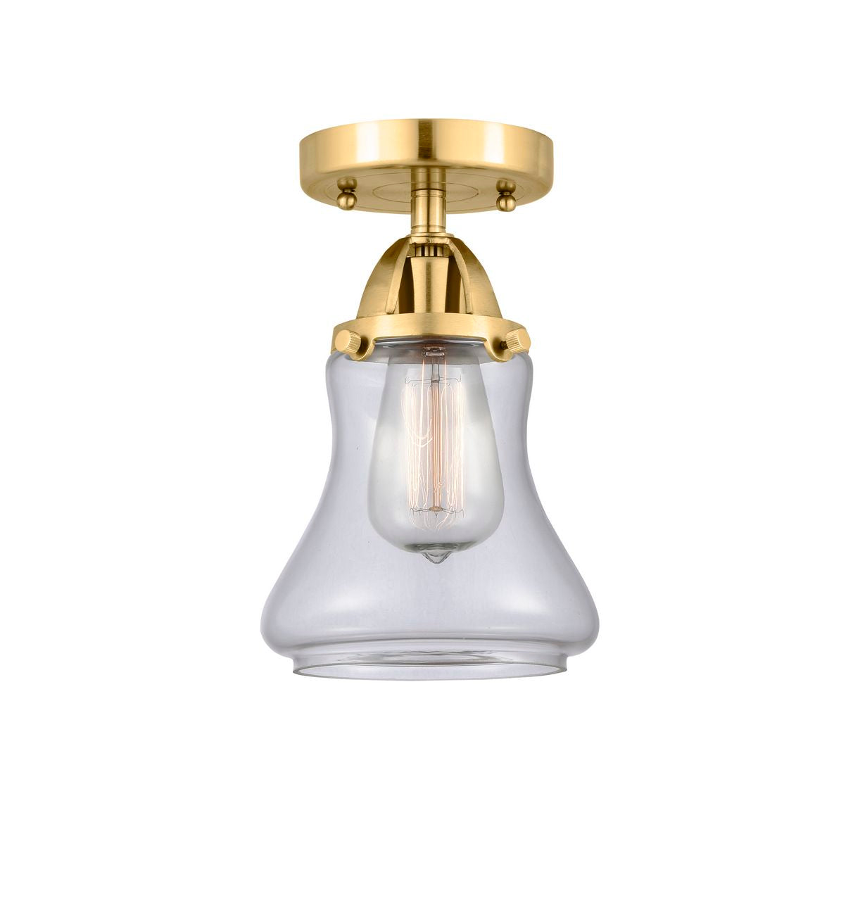 288-1C-SG-G192 1-Light 6" Satin Gold Semi-Flush Mount - Clear Bellmont Glass - LED Bulb - Dimmensions: 6 x 6 x 9.75 - Sloped Ceiling Compatible: No