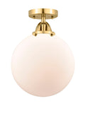 288-1C-SG-G201-10 1-Light 10" Satin Gold Semi-Flush Mount - Matte White Cased Beacon Glass - LED Bulb - Dimmensions: 10 x 10 x 13.25 - Sloped Ceiling Compatible: No