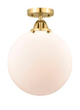 288-1C-SG-G201-12 1-Light 12" Satin Gold Semi-Flush Mount - Matte White Cased Beacon Glass - LED Bulb - Dimmensions: 12 x 12 x 15.25 - Sloped Ceiling Compatible: No