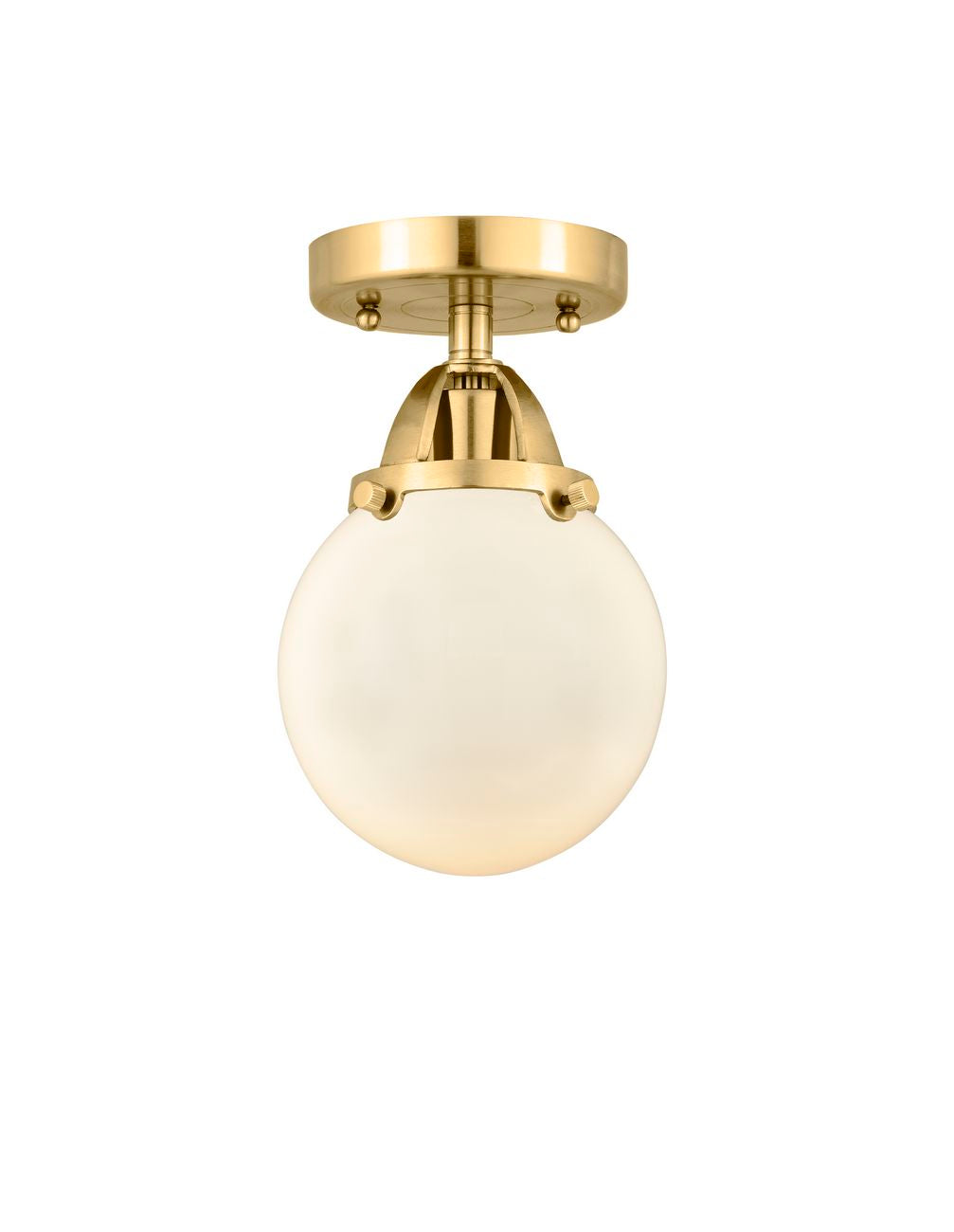 288-1C-SG-G201-6 1-Light 6" Satin Gold Semi-Flush Mount - Matte White Cased Beacon Glass - LED Bulb - Dimmensions: 6 x 6 x 9.25 - Sloped Ceiling Compatible: No