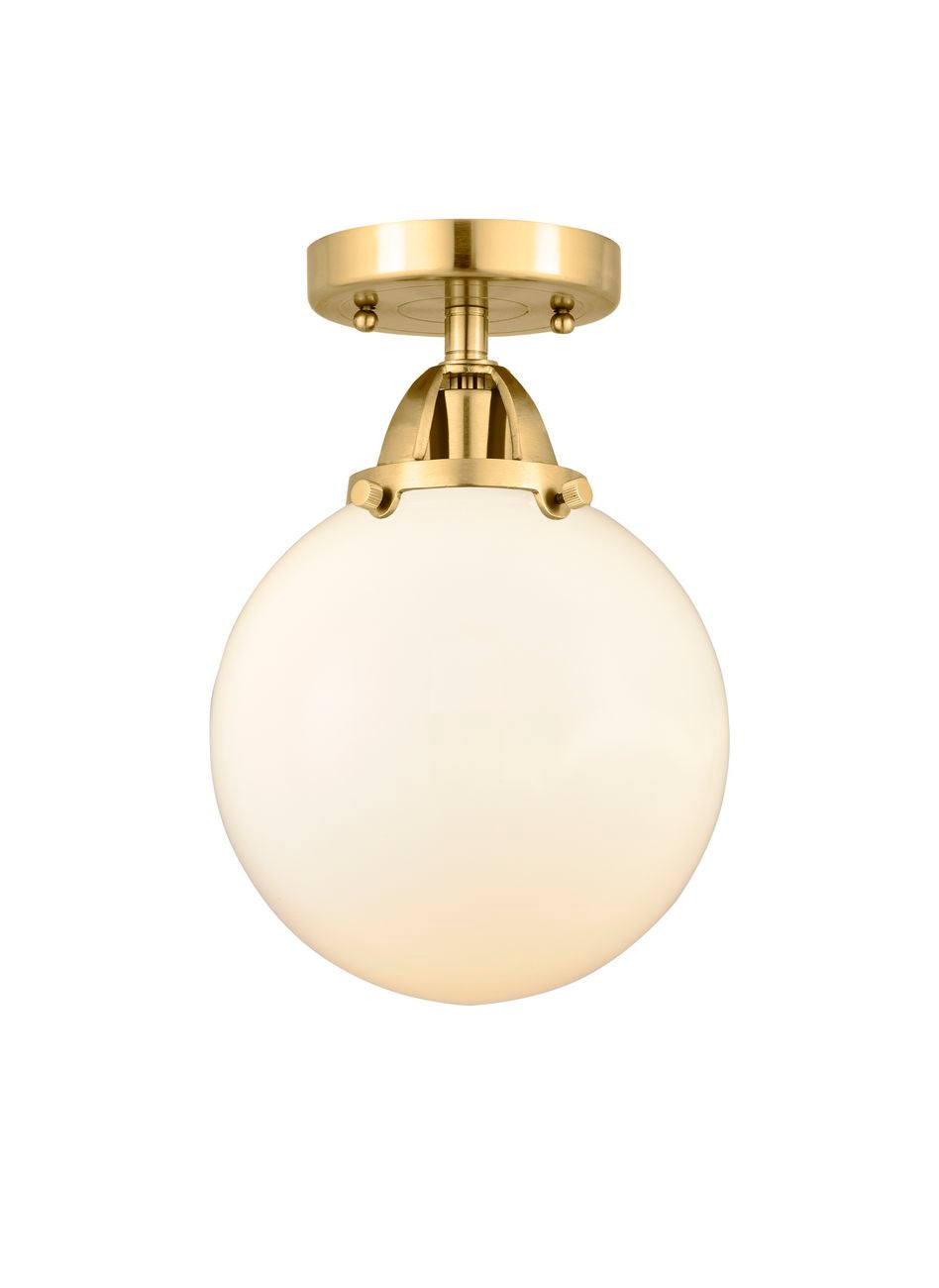 288-1C-SG-G201-8 1-Light 8" Satin Gold Semi-Flush Mount - Matte White Cased Beacon Glass - LED Bulb - Dimmensions: 8 x 8 x 11.25 - Sloped Ceiling Compatible: No