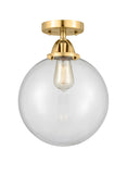 288-1C-SG-G202-10 1-Light 10" Satin Gold Semi-Flush Mount - Clear Beacon Glass - LED Bulb - Dimmensions: 10 x 10 x 13.25 - Sloped Ceiling Compatible: No