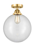 288-1C-SG-G202-12 1-Light 12" Satin Gold Semi-Flush Mount - Clear Beacon Glass - LED Bulb - Dimmensions: 12 x 12 x 15.25 - Sloped Ceiling Compatible: No