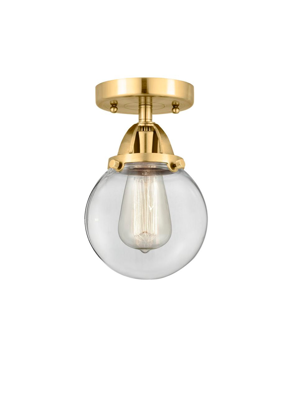 288-1C-SG-G202-6 1-Light 6" Satin Gold Semi-Flush Mount - Clear Beacon Glass - LED Bulb - Dimmensions: 6 x 6 x 9.25 - Sloped Ceiling Compatible: No