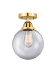 288-1C-SG-G202-8 1-Light 8" Satin Gold Semi-Flush Mount - Clear Beacon Glass - LED Bulb - Dimmensions: 8 x 8 x 11.25 - Sloped Ceiling Compatible: No