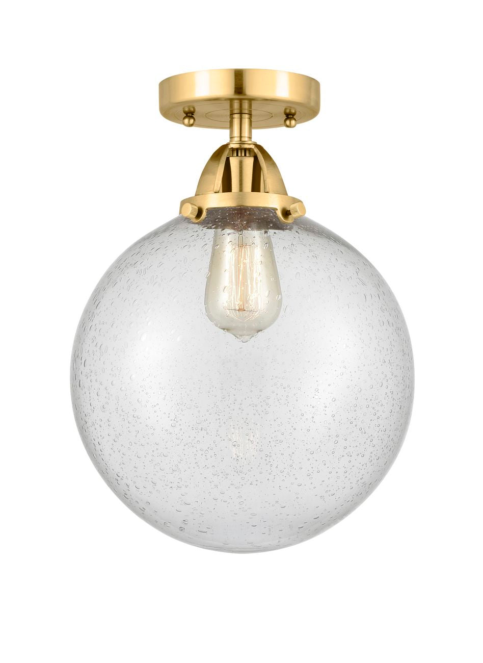 288-1C-SG-G204-10 1-Light 10" Satin Gold Semi-Flush Mount - Seedy Beacon Glass - LED Bulb - Dimmensions: 10 x 10 x 13.25 - Sloped Ceiling Compatible: No