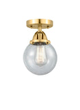 288-1C-SG-G204-6 1-Light 6" Satin Gold Semi-Flush Mount - Seedy Beacon Glass - LED Bulb - Dimmensions: 6 x 6 x 9.25 - Sloped Ceiling Compatible: No