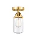 288-1C-SG-G312 1-Light 4.5" Satin Gold Semi-Flush Mount - Clear Dover Glass - LED Bulb - Dimmensions: 4.5 x 4.5 x 10 - Sloped Ceiling Compatible: No