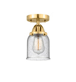 288-1C-SG-G54 1-Light 5" Satin Gold Semi-Flush Mount - Seedy Small Bell Glass - LED Bulb - Dimmensions: 5 x 5 x 9.25 - Sloped Ceiling Compatible: No