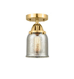 288-1C-SG-G58 1-Light 5" Satin Gold Semi-Flush Mount - Silver Plated Mercury Small Bell Glass - LED Bulb - Dimmensions: 5 x 5 x 9.25 - Sloped Ceiling Compatible: No