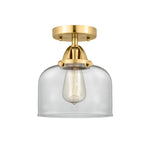 288-1C-SG-G72 1-Light 8" Satin Gold Semi-Flush Mount - Clear Large Bell Glass - LED Bulb - Dimmensions: 8 x 8 x 9.25 - Sloped Ceiling Compatible: No