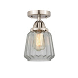 288-1C-SN-G142 1-Light 7" Brushed Satin Nickel Semi-Flush Mount - Clear Chatham Glass - LED Bulb - Dimmensions: 7 x 7 x 9.25 - Sloped Ceiling Compatible: No