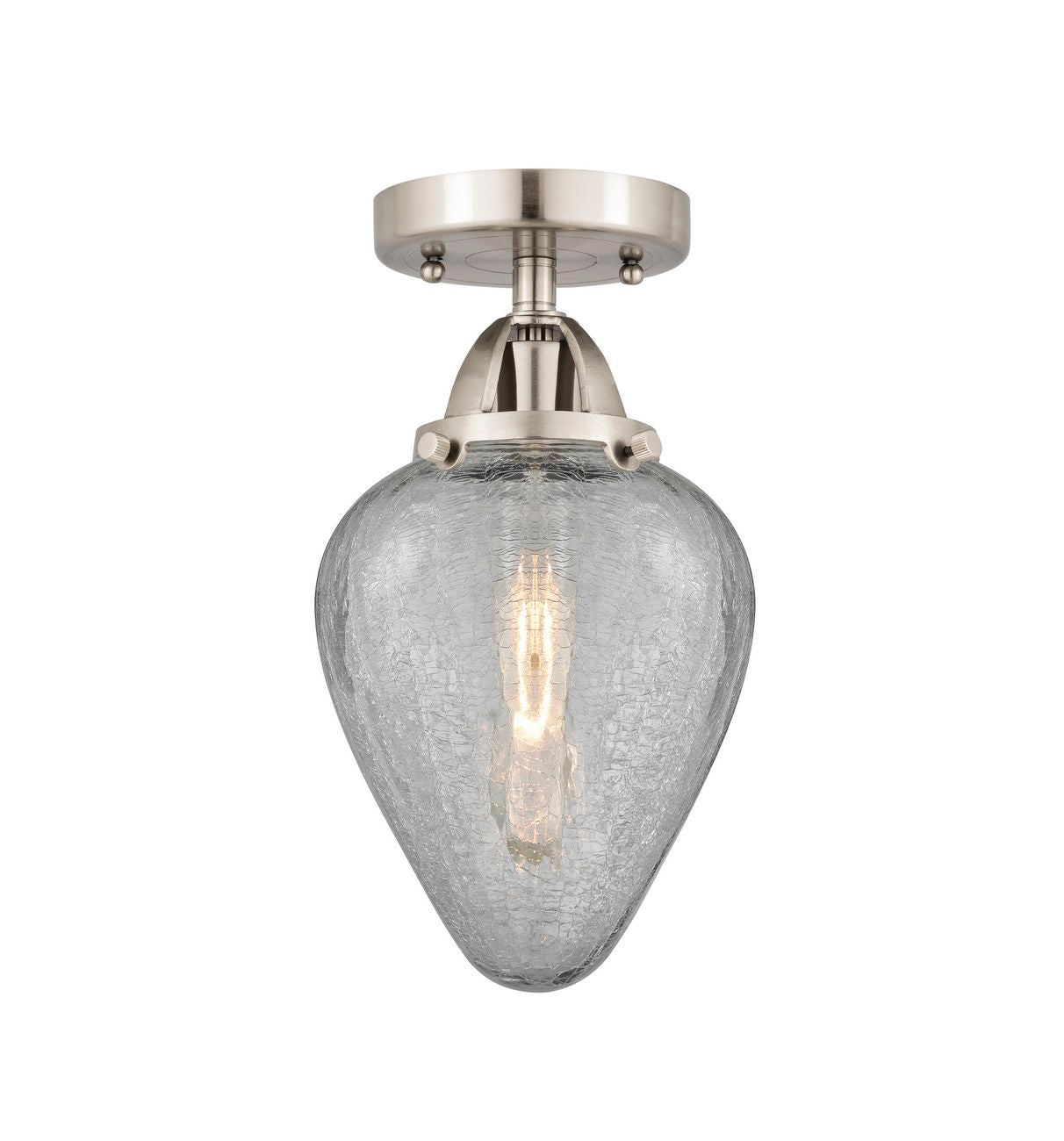 288-1C-SN-G165 1-Light 6.5" Brushed Satin Nickel Semi-Flush Mount - Clear Crackle Geneseo Glass - LED Bulb - Dimmensions: 6.5 x 6.5 x 12.25 - Sloped Ceiling Compatible: No