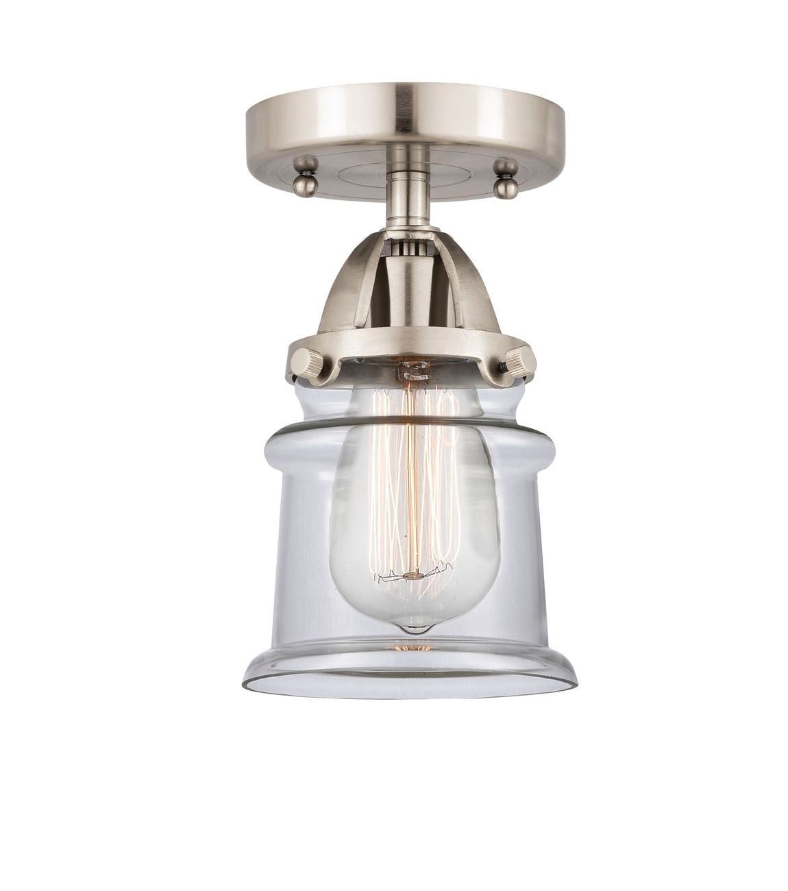 288-1C-SN-G182S 1-Light 5.25" Brushed Satin Nickel Semi-Flush Mount - Clear Small Canton Glass - LED Bulb - Dimmensions: 5.25 x 5.25 x 9 - Sloped Ceiling Compatible: No